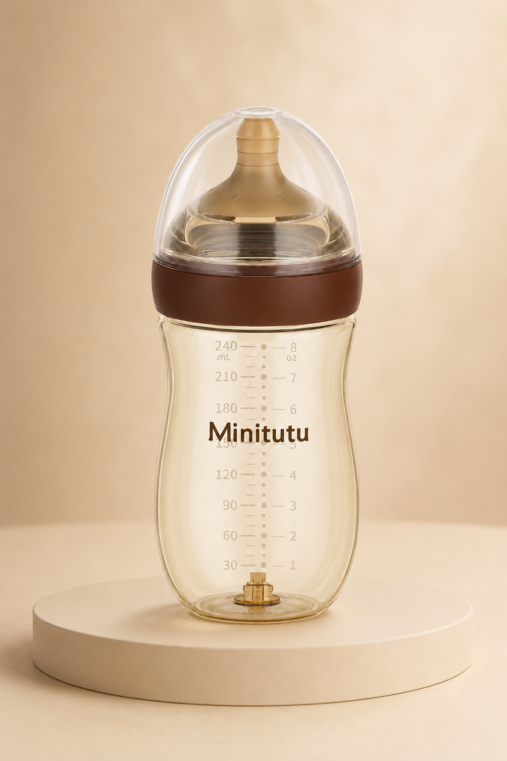 Minitutu Anti-Bloating PPSU Feeding Bottle 240ml – CB716, Brown, 6–10 Months